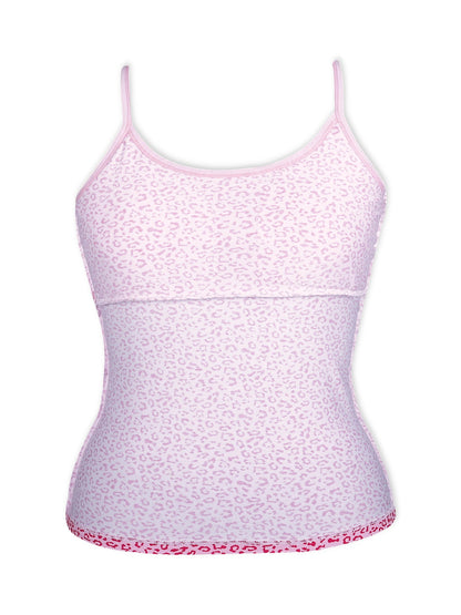 Pink Leopard Print High Coverage Cotton Starter Camisole Bra with Adjustable Strap