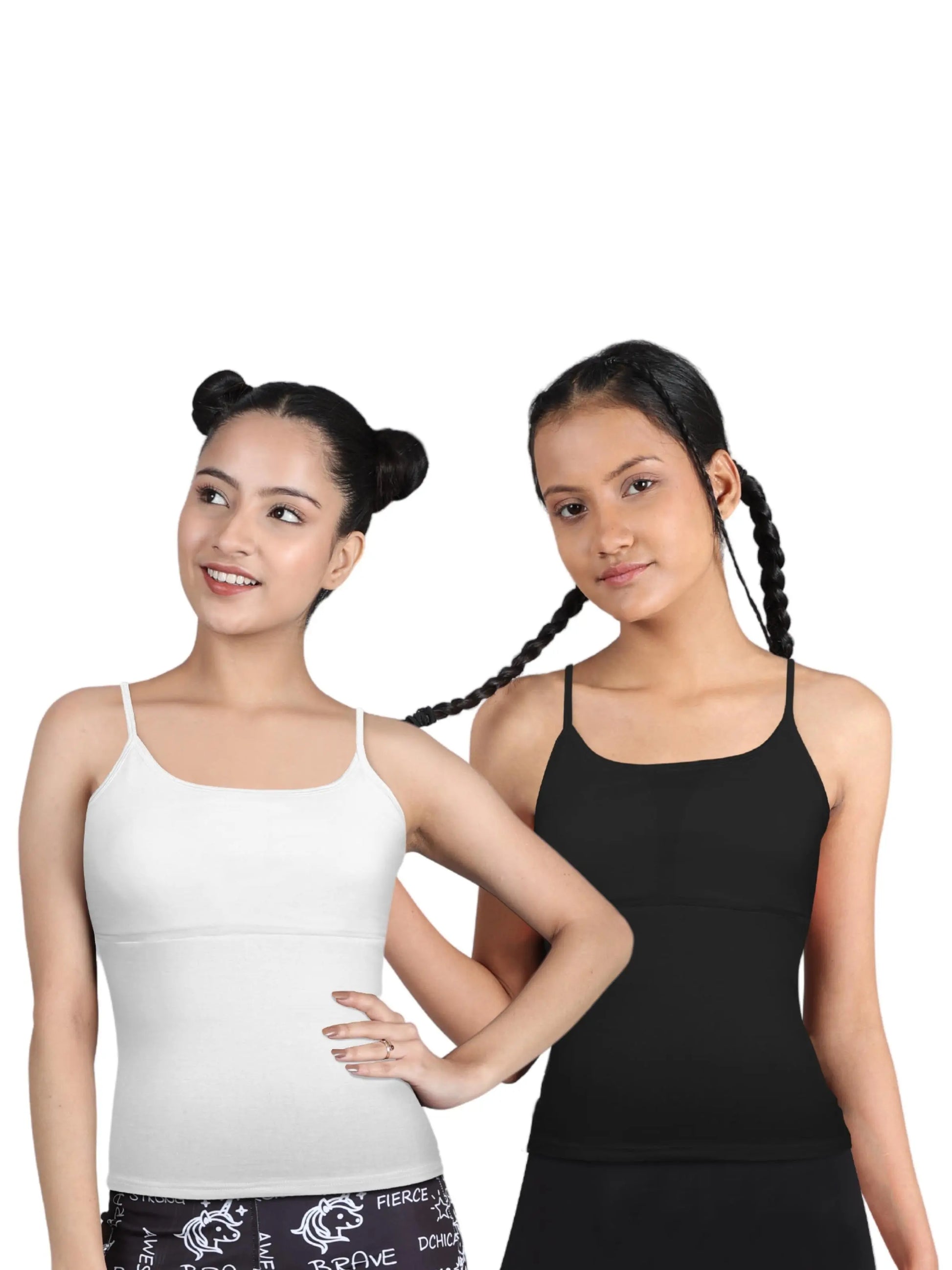 White & Black High Coverage Cotton Starter Camisole Bra with Adjustable Strap Pack-of-2 D'chica