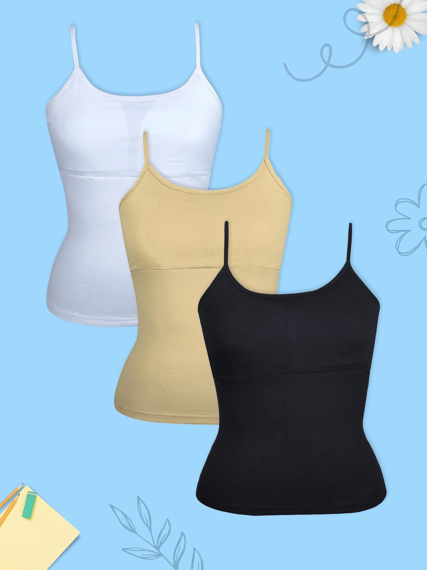 HIGH COVERAGE COTTON STARTER CAMISOLE BRA | ADJUSTABLE STRAP | SKIN TONE | WHITE | BLACK