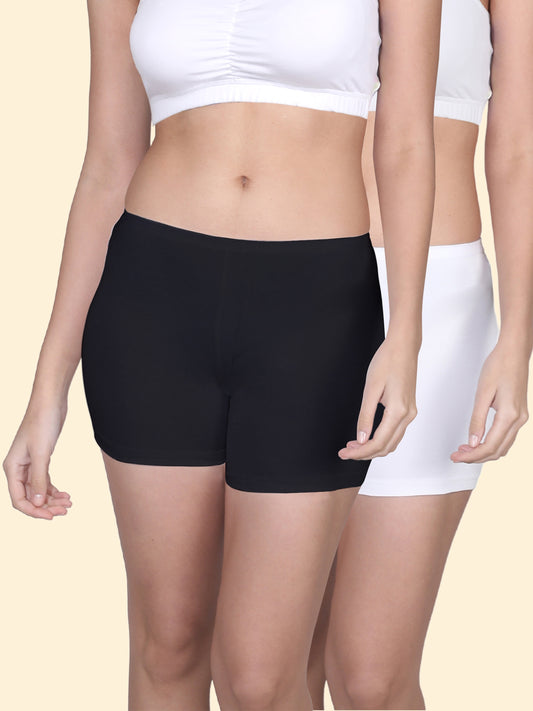 Full Coverage High Waist Long Panties with Gusseted Crotch and No Side Seams in Black and White