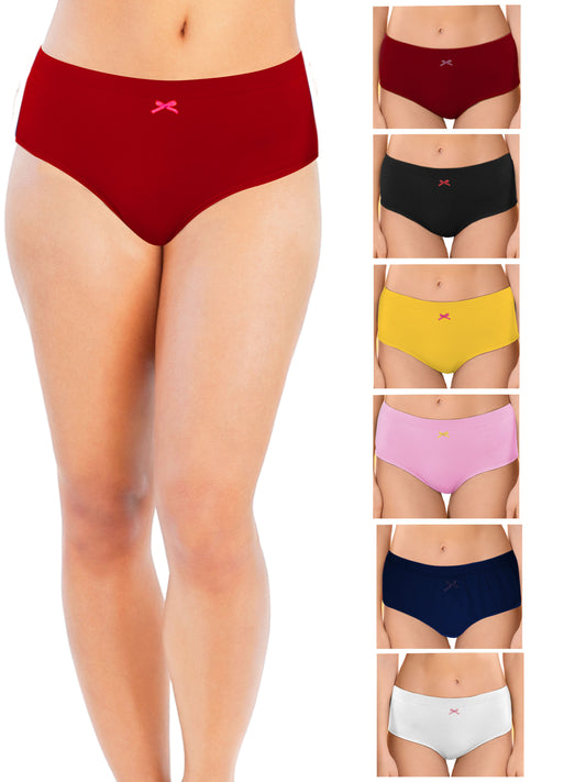 Cotton Hipster Briefs For Women | Breathable | Elasticated Waistband | Assorted Solid Panties Pack Of 7