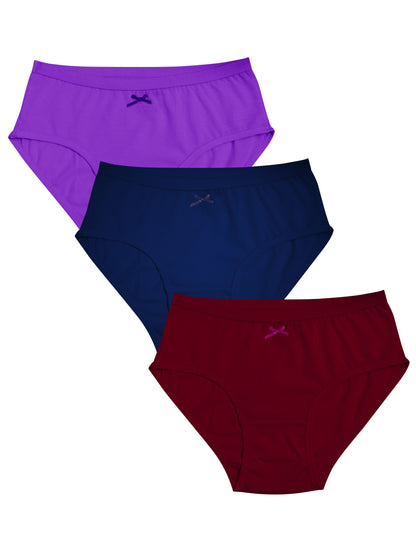 Cotton Hipster Briefs | Breathable | Elasticated Waistband | Blue, Purple & Maroon Solid Panties