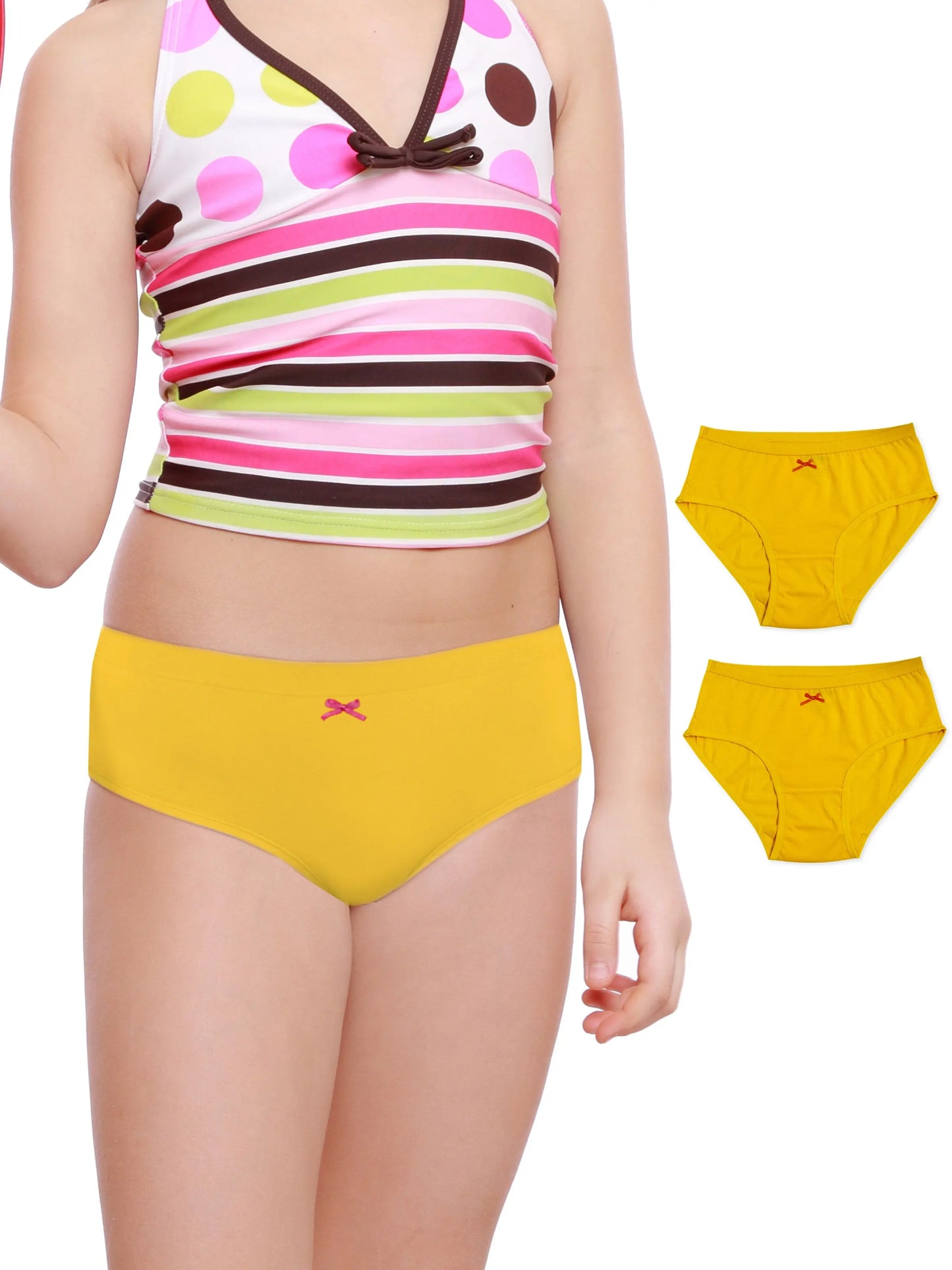 Cotton Hipster Briefs For Girl | Breathable | Elasticated Waistband | Yellow Solid Panties Pack Of 3