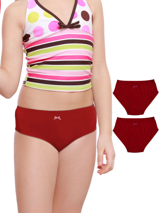 Cotton Hipster Briefs For Girl | Breathable | Elasticated Waistband | Red Solid Panties Pack Of 3