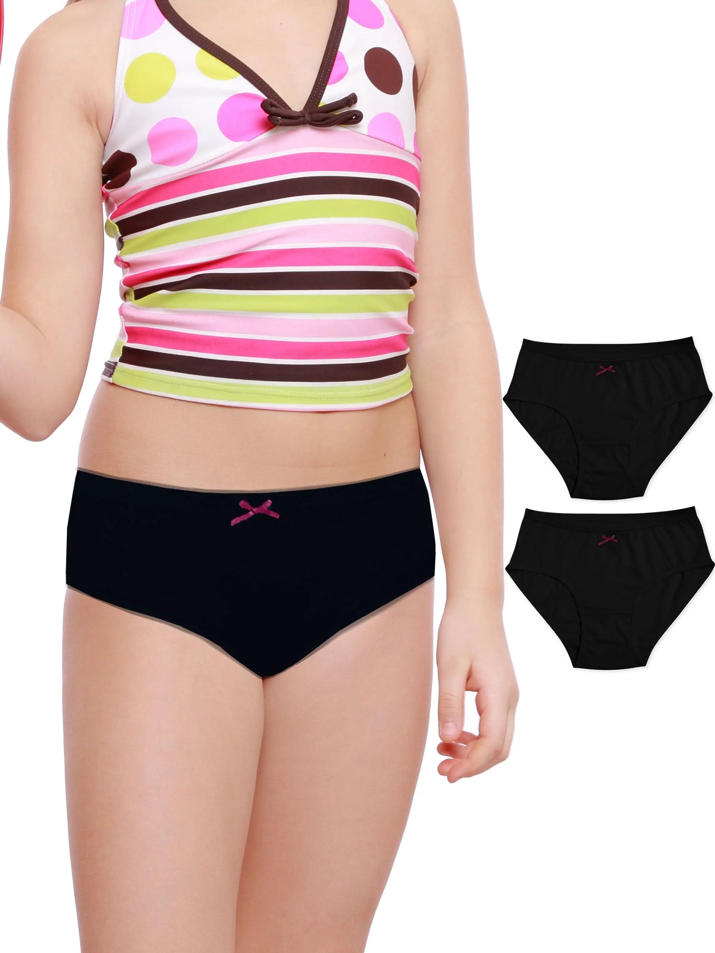 Cotton Hipster Briefs For Girl | Breathable | Elasticated Waistband | Black Panties Pack Of 3