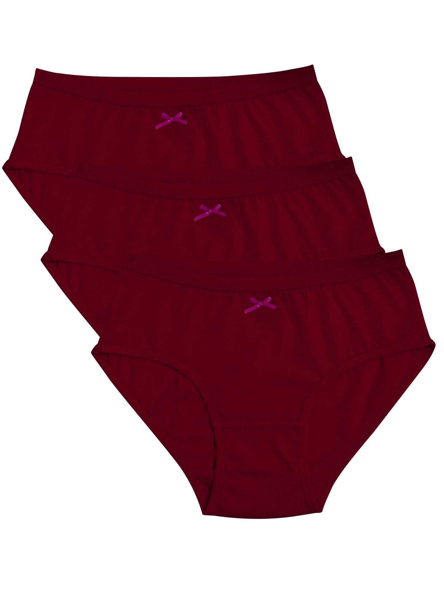 Cotton Hipster Briefs For Girl | Breathable | Elasticated Waistband | Maroon Solid Panties Pack Of 3