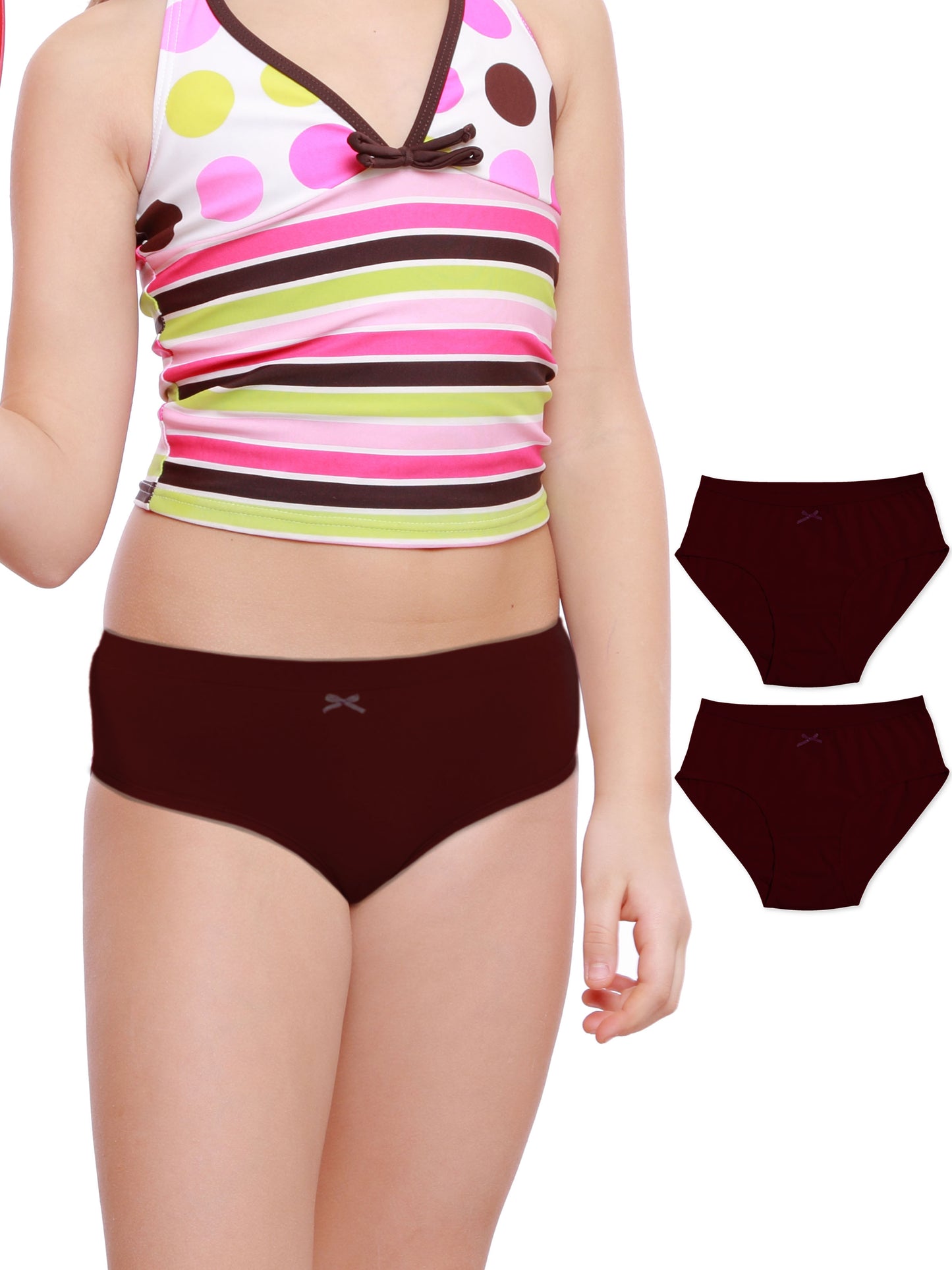 Cotton Hipster Briefs For Girl | Breathable | Elasticated Waistband | Maroon Solid Panties Pack Of 3