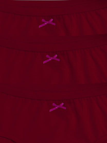 Cotton Hipster Briefs For Girl | Breathable | Elasticated Waistband | Maroon Solid Panties Pack Of 3