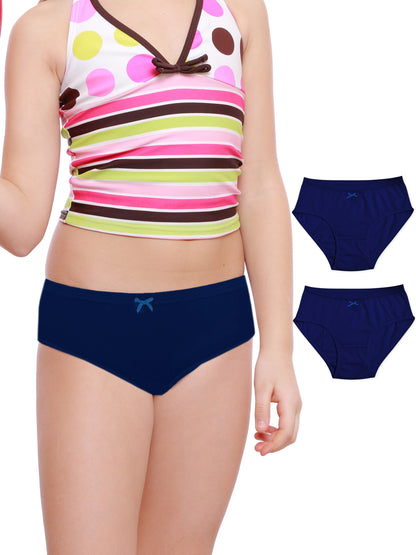 Cotton Hipster Briefs For Girl | Breathable | Elasticated Waistband | Navy Blue Solid Panties Pack Of 3