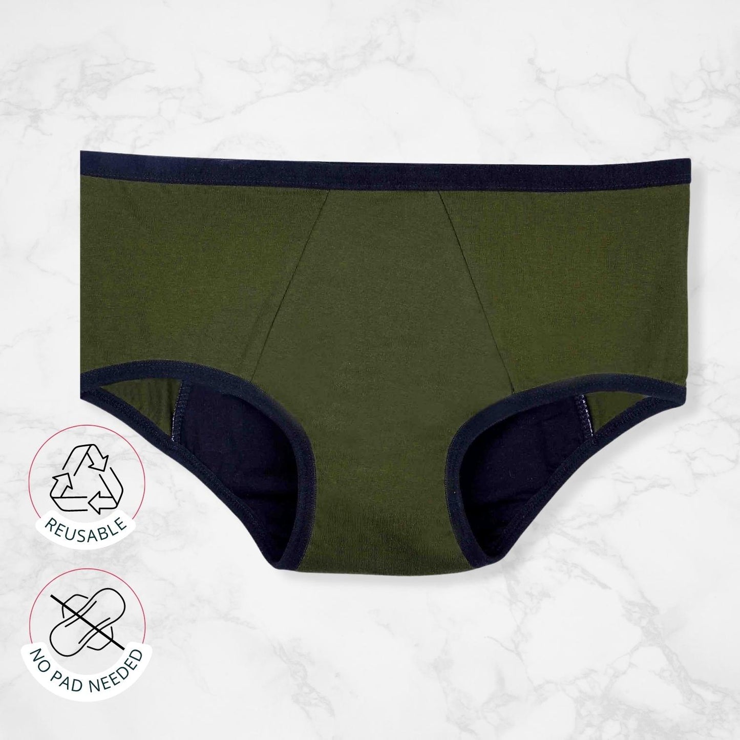 Olive Green Period Panties For Teenager Girls | No Pad Needed | Rash Free | Leakproof | Reusable | Pack of 1 Period Panty - D'chica