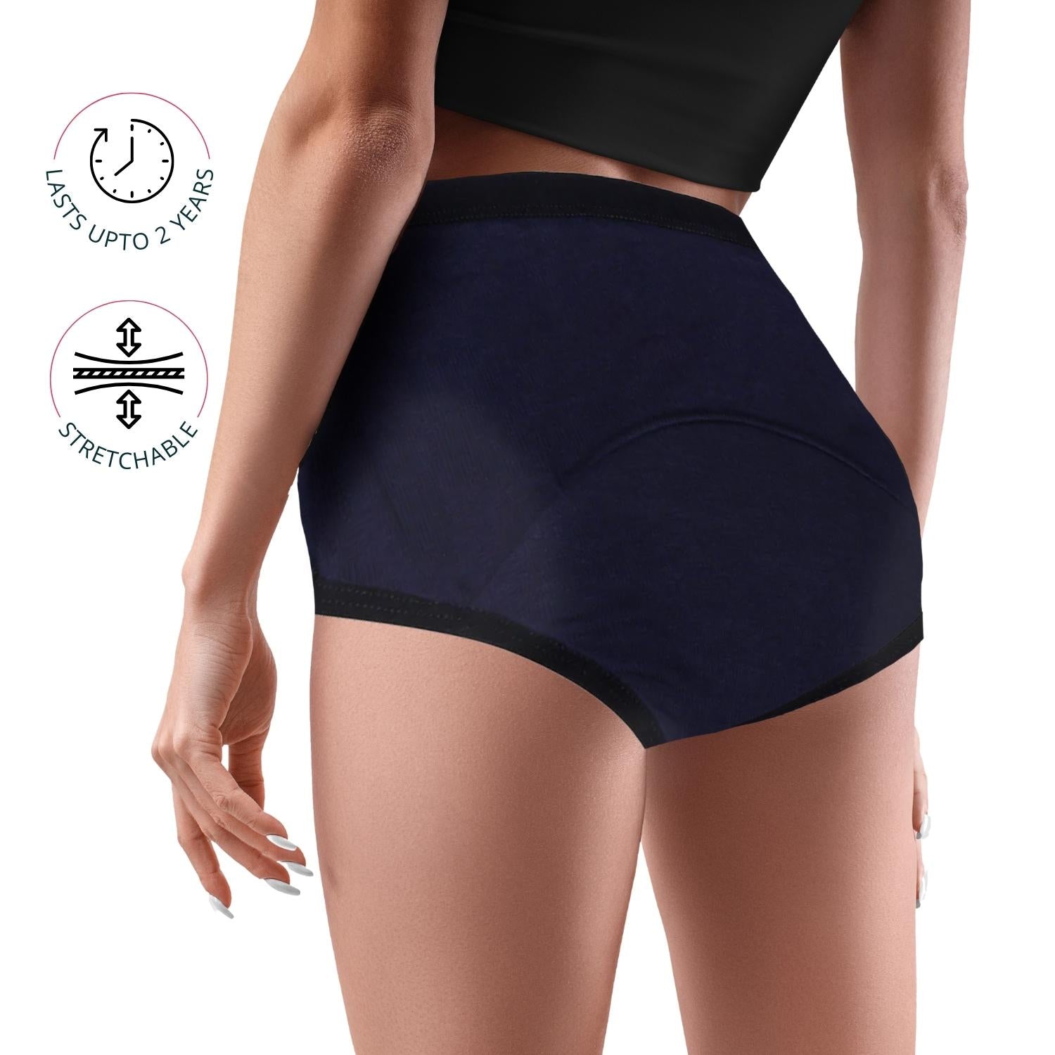 Leakproof & Reusable Navy Blue Period Underwear For Teenager Girls And Women With Antimicrobial Lining | No Pad Needed | Pack of 2 - D'chica