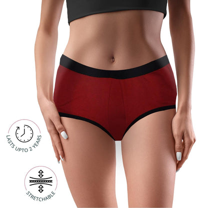 Leakproof & Reusable Maroon Period Underwear For Teenager Girls & Women With Antimicrobial Lining | No Pad Needed | Pack of 2 - D'chica