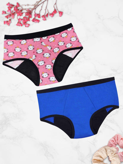 LEAKPROOF & REUSABLE PERIOD UNDERWEAR | BLUE & PINK CAT PRINT | ANTIMICROBIAL LINING | NO PAD NEEDED