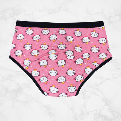 Leakproof & Reusable Blue & Pink Cat Print Period Underwear For Teenager Girls & Womens With Antimicrobial Lining | No Pad Needed | Pack of 2 - D'chica