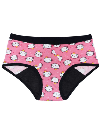 D'chica Kitty Print Eco-Friendly Anti-Microbial Lining Period Panties Pink with Black