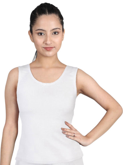 Round Neck Sleeveless Thermal Tank Top | White Winterwear For Girls| Set of 1