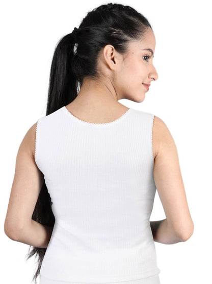 Round Neck Sleeveless Thermal Tank Top | White Winterwear For Girls| Set of 1