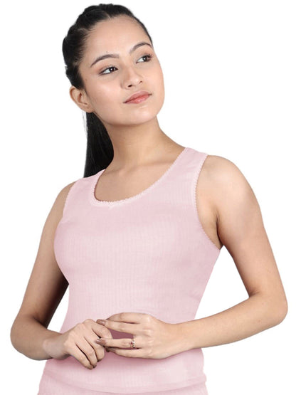 Round Neck Sleeveless Thermal Tank Top | Pink Winterwear  For Girls & Young Women  | Set of 1