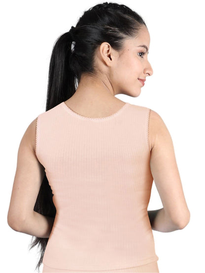 Round Neck Sleeveless Thermal Tank Top | Peach Winterwear For Girls & Young Women| Set of 1