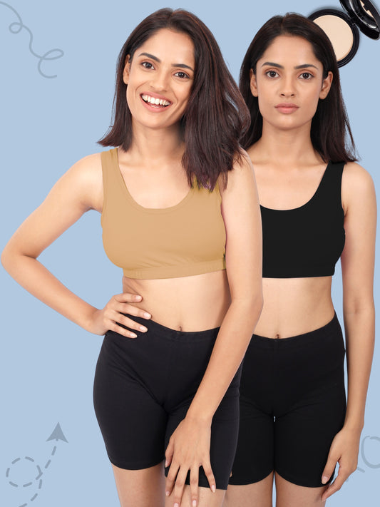 Double-Layer Broad Strap Cotton Athletic Bra | Non-Padded Bra | Solid Bra