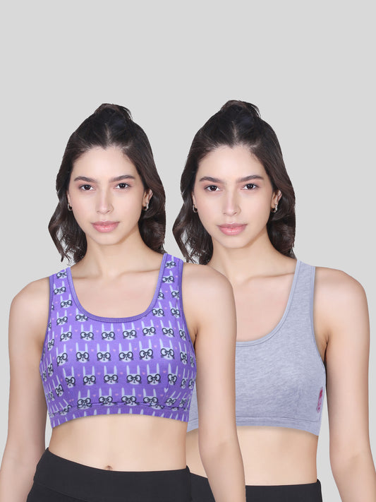 Double-Layer Broad Strap Cotton Sports Bra | Non-Padded Bra | Bunny Print & Solid Bra