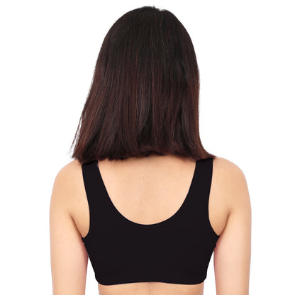 DOUBLE-LAYER BROAD STRAP COTTON SPORTS BRA | NON-PADDED BEGINNER BRA | NEON GREEN & BLACK