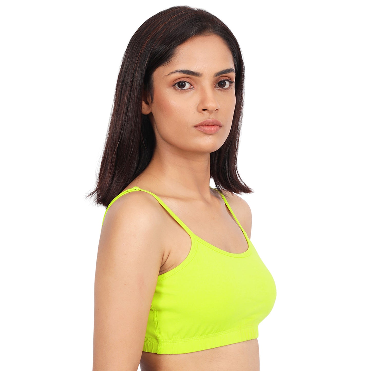 DOUBLE-LAYER THIN STRAP COTTON ATHLETIC BRAS | NON-PADDED BEGINNER BRA | NEON GREEN