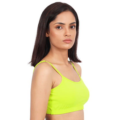 DOUBLE-LAYER THIN STRAP COTTON ATHLETIC BRAS | NON-PADDED BEGINNER BRA | NEON GREEN