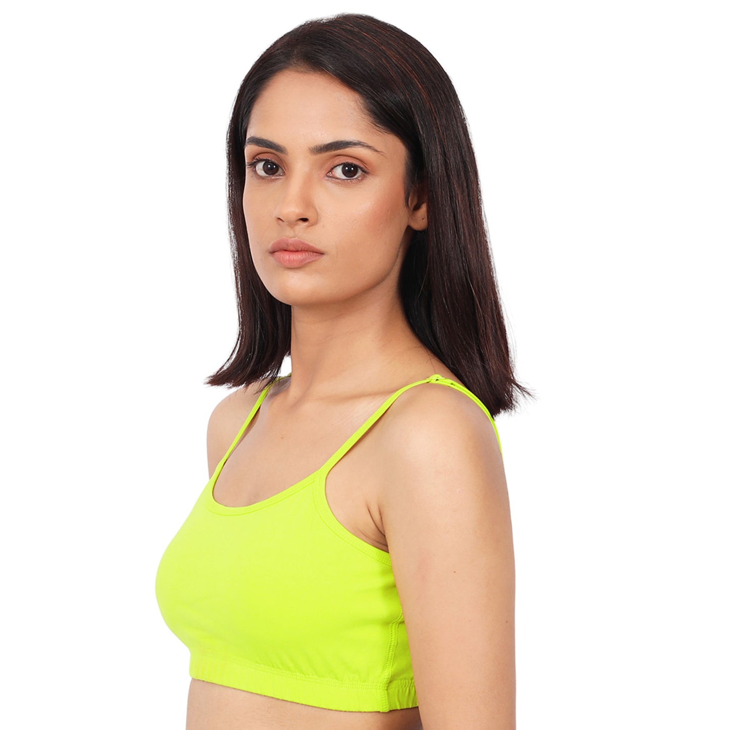 DOUBLE-LAYER THIN STRAP COTTON ATHLETIC BRAS | NON-PADDED BEGINNER BRA | NEON GREEN