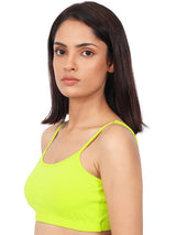 DOUBLE-LAYER THIN STRAP COTTON ATHLETIC BRAS | NON-PADDED BEGINNER BRA | NEON GREEN & WHITE