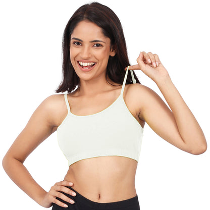 DOUBLE-LAYER THIN STRAP COTTON ATHLETIC BRAS | NON-PADDED BEGINNER BRA | NEON GREEN & WHITE