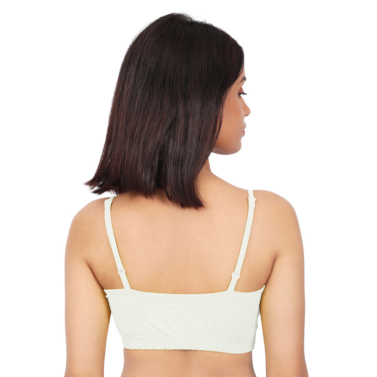 DOUBLE-LAYER THIN STRAP COTTON ATHLETIC BRAS | NON-PADDED BEGINNER BRA | NEON GREEN & WHITE