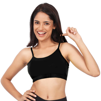 DOUBLE-LAYER THIN STRAP COTTON ATHLETIC BRAS | NON-PADDED BEGINNER BRA | NEON GREEN & BLACK