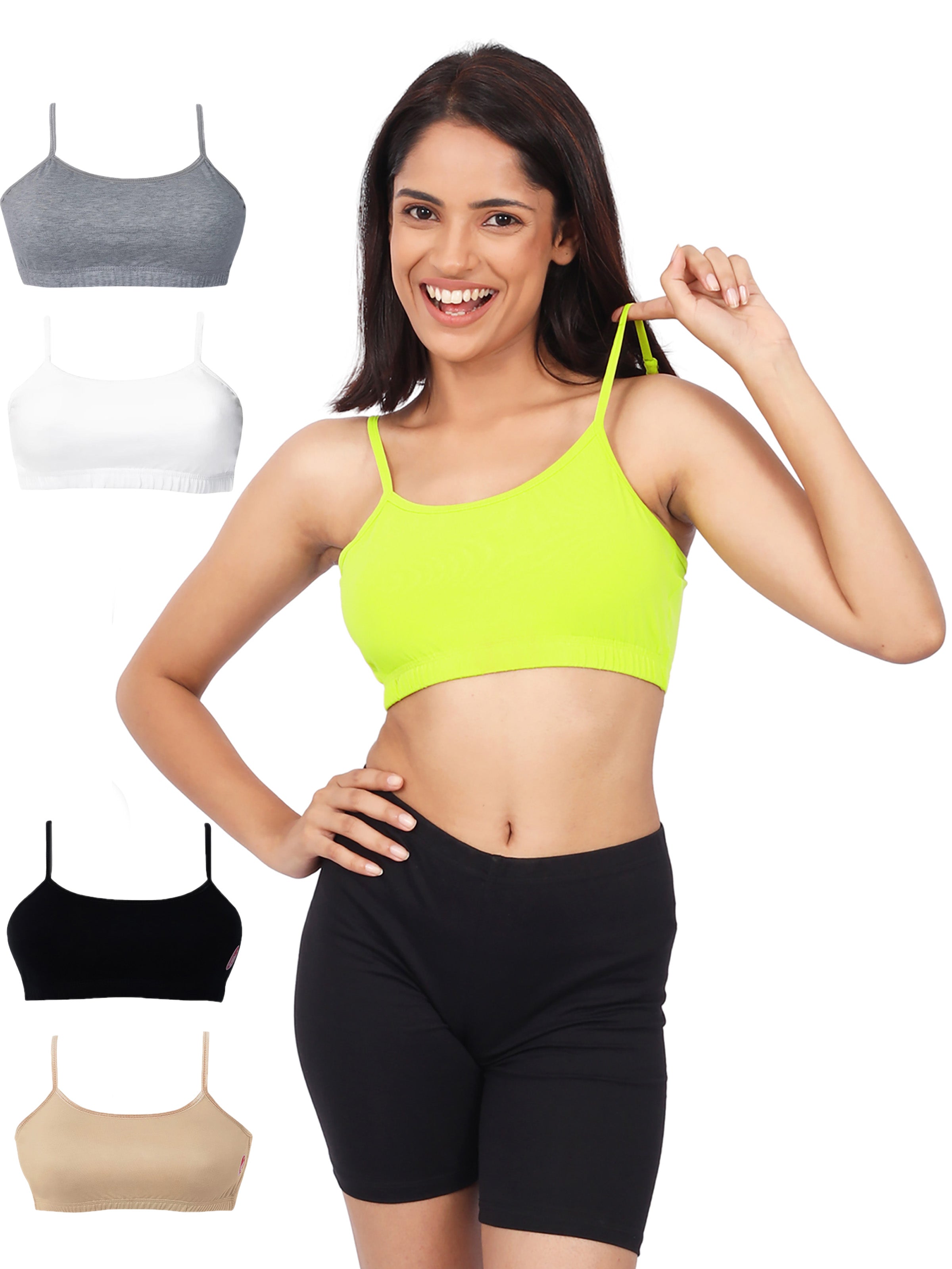 DOUBLE-LAYER THIN STRAP COTTON ATHLETIC BRAS | NON-PADDED BEGINNER BRA | MULTICOLOUR