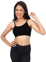 DOUBLE-LAYER THIN STRAP COTTON ATHLETIC BRAS | NON-PADDED BEGINNER BRA | BLACK