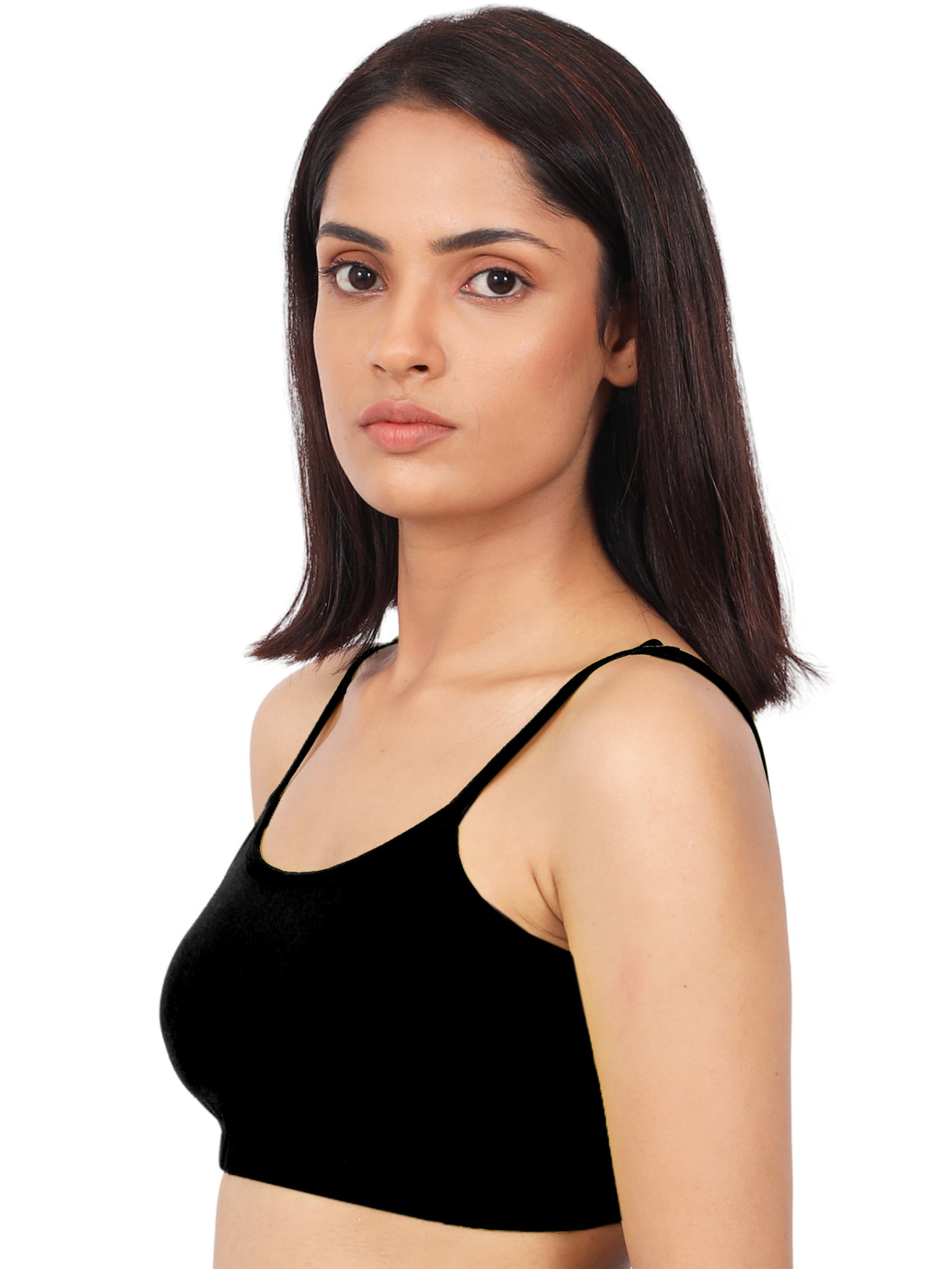 DOUBLE-LAYER THIN STRAP COTTON ATHLETIC BRAS | NON-PADDED BEGINNER BRA | BLACK