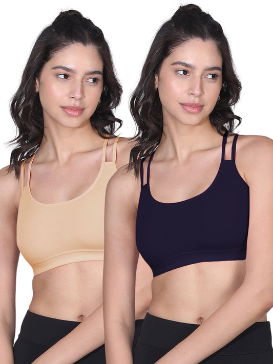 Criss Cross Back Cotton Sports Bra | Removable Pads | Elasticated Underband | Good Support