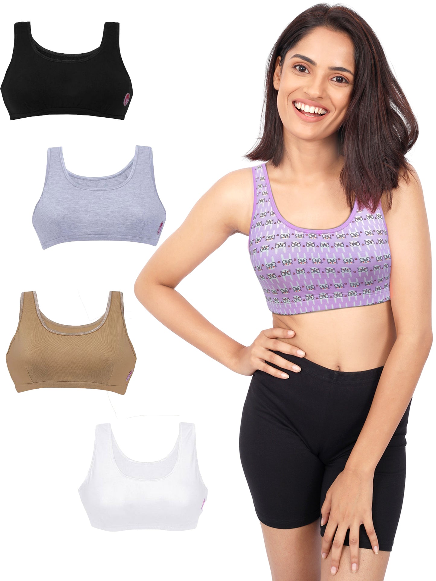 Double-Layer Broad Strap Cotton Yoga Bra | Non-Padded Bra for Young Women | Printed & Solid Options