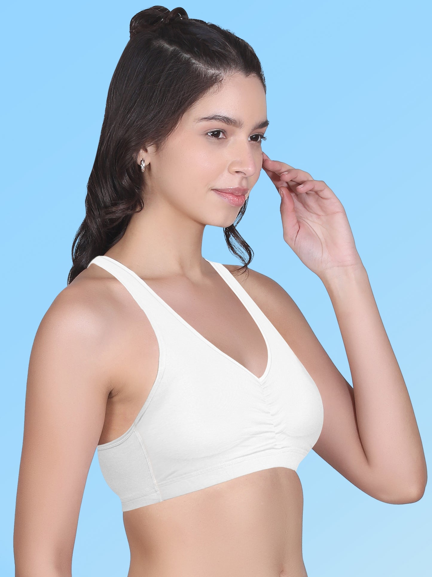 Broad Strap Cotton Gym Bra for Womens  | Removable Pads | Elasticated Underbrand | Good Support | Full Coverage Pack of 1 | White Sports Bra