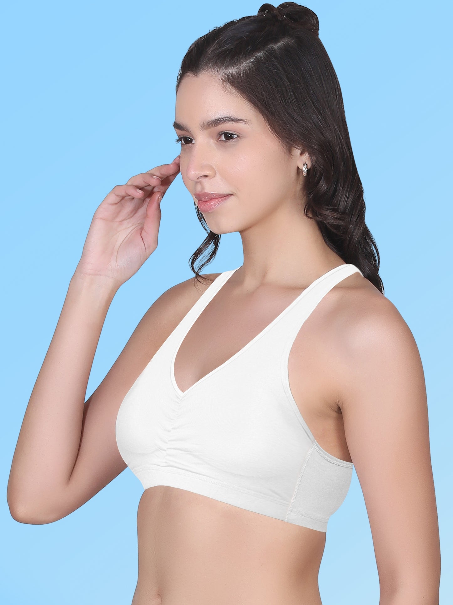 Broad Strap Cotton Gym Bra for Womens  | Removable Pads | Elasticated Underbrand | Good Support | Full Coverage Pack of 1 | White Sports Bra