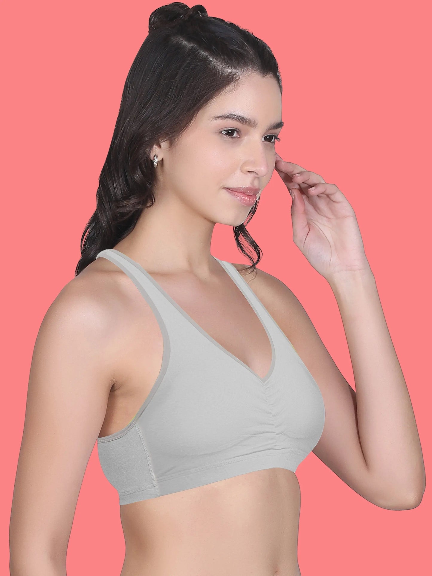 Broad Strap Cotton Gym Bra for Womens  | Removable Pads | Elasticated Underbrand | Good Support | Full Coverage Pack of 1 | Grey Sports Bra