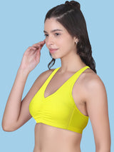 Broad Strap Cotton Gym Bra for Womens  | Removable Pads | Elasticated Underbrand | Good Support | Full Coverage Pack of 1 | Neon Green Sports Bra