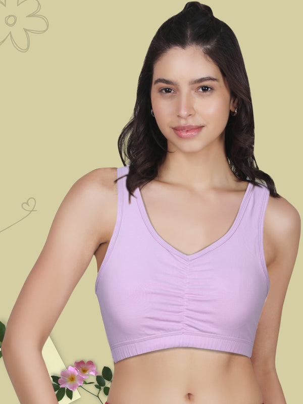 Broad Strap Cotton Gathers Bra | Elasticated Underband | Removable Pads | Full Coverage