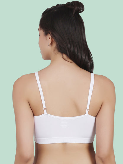 Thin Strap Cotton Padded Sports Bra  for Womens  | Removable Pads | Elasticated Underbrand | Good Support | Full Coverage Pack of 1 | White Sports Bra