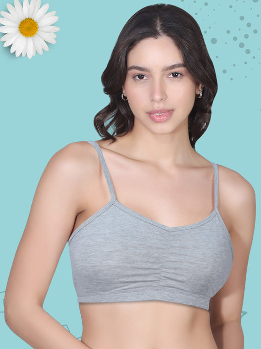 Thin Strap Cotton Gathers Bra | Elasticated Underband | Removable Pads | Full Coverage