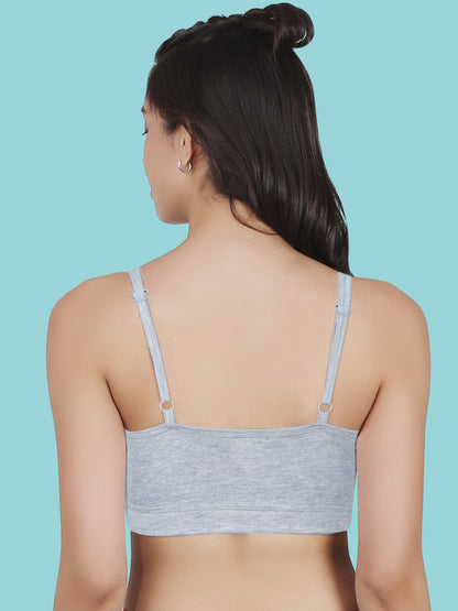 Thin Strap Cotton Gathers Bra | Elasticated Underband | Removable Pads | Full Coverage | Good Support |  Grey Sports Bra