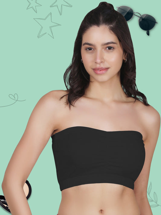 Cotton Strapless Tube Bra For Womens| Bandeau Bra With Removable Pads | Black Tube Top Pack Of 1