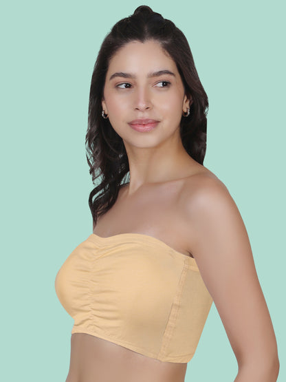 Cotton Strapless Tube Bra For Womens| Bandeau Bra With Removable Pads | Skin Tube Top Pack Of 1