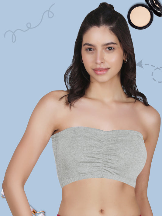 Cotton Strapless Tube Bra For Womens| Bandeau Bra With Removable Pads | Grey Tube Top Pack Of 1