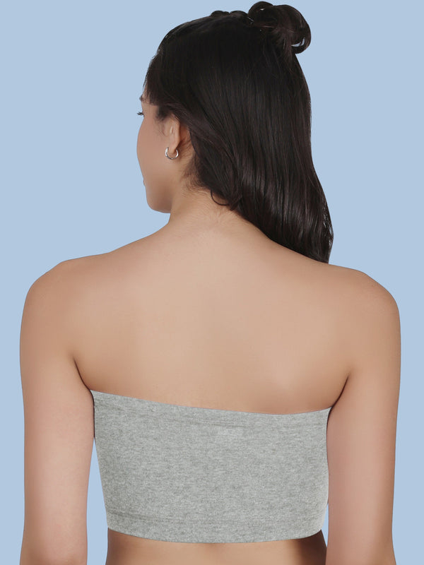 Cotton Strapless Tube Bra For Womens| Bandeau Bra With Removable Pads | Grey Tube Top Pack Of 1